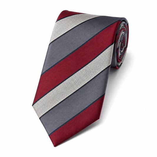 The Scarlet & Slate Stripe Tie - Flat Lay