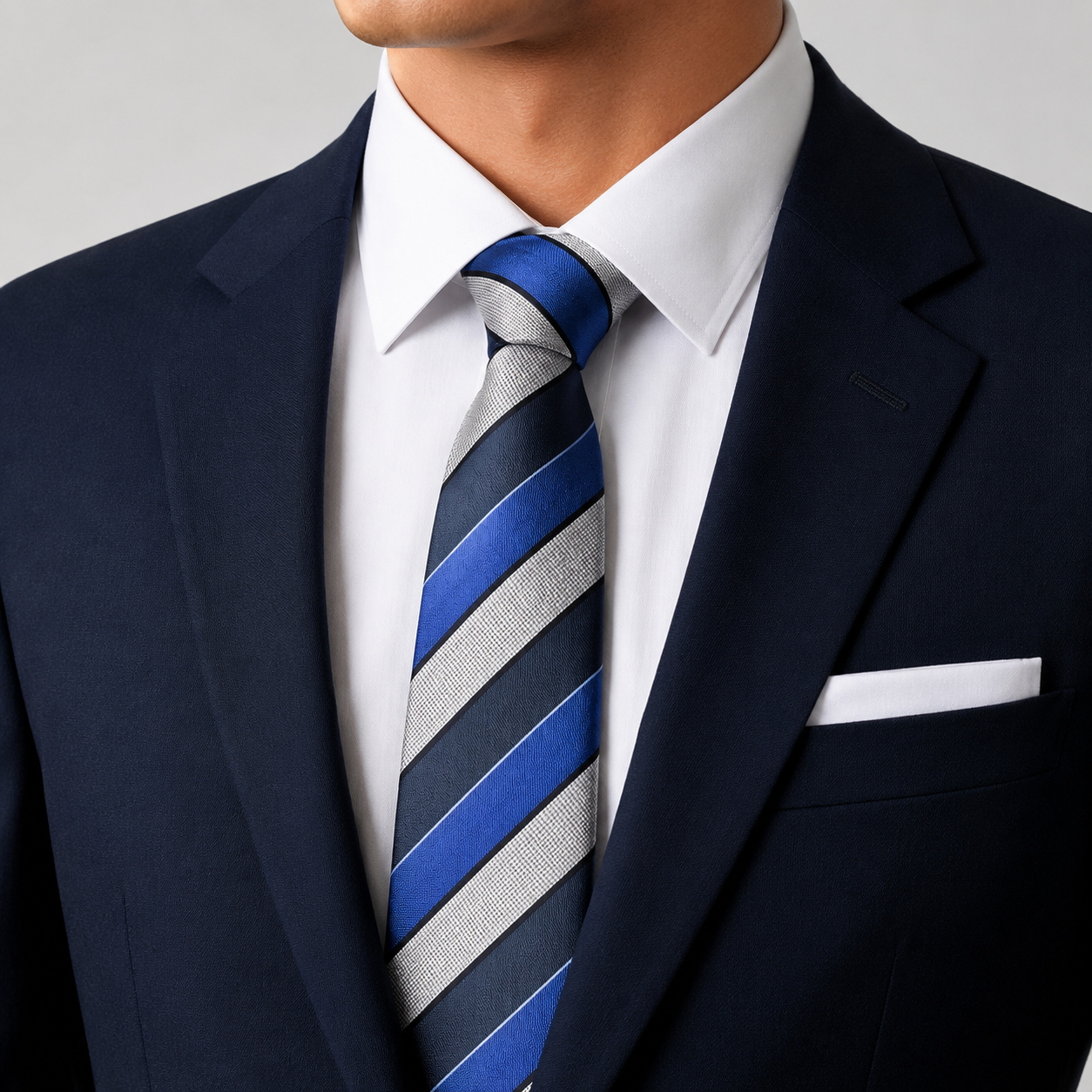 The Atlantic Cobalt Stripe Tie - Model