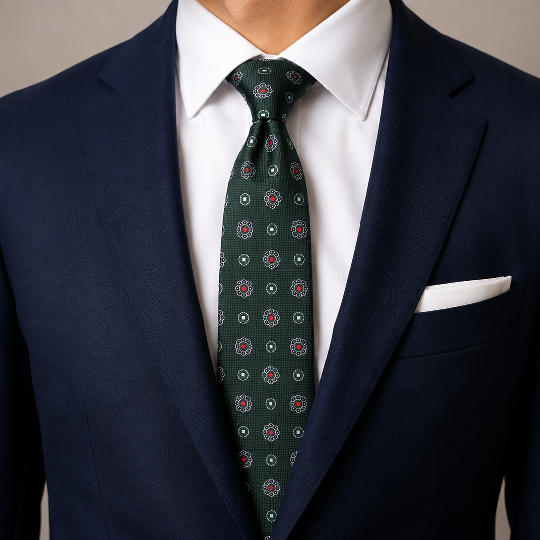 The Evergreen Floret Foulard Tie - Model