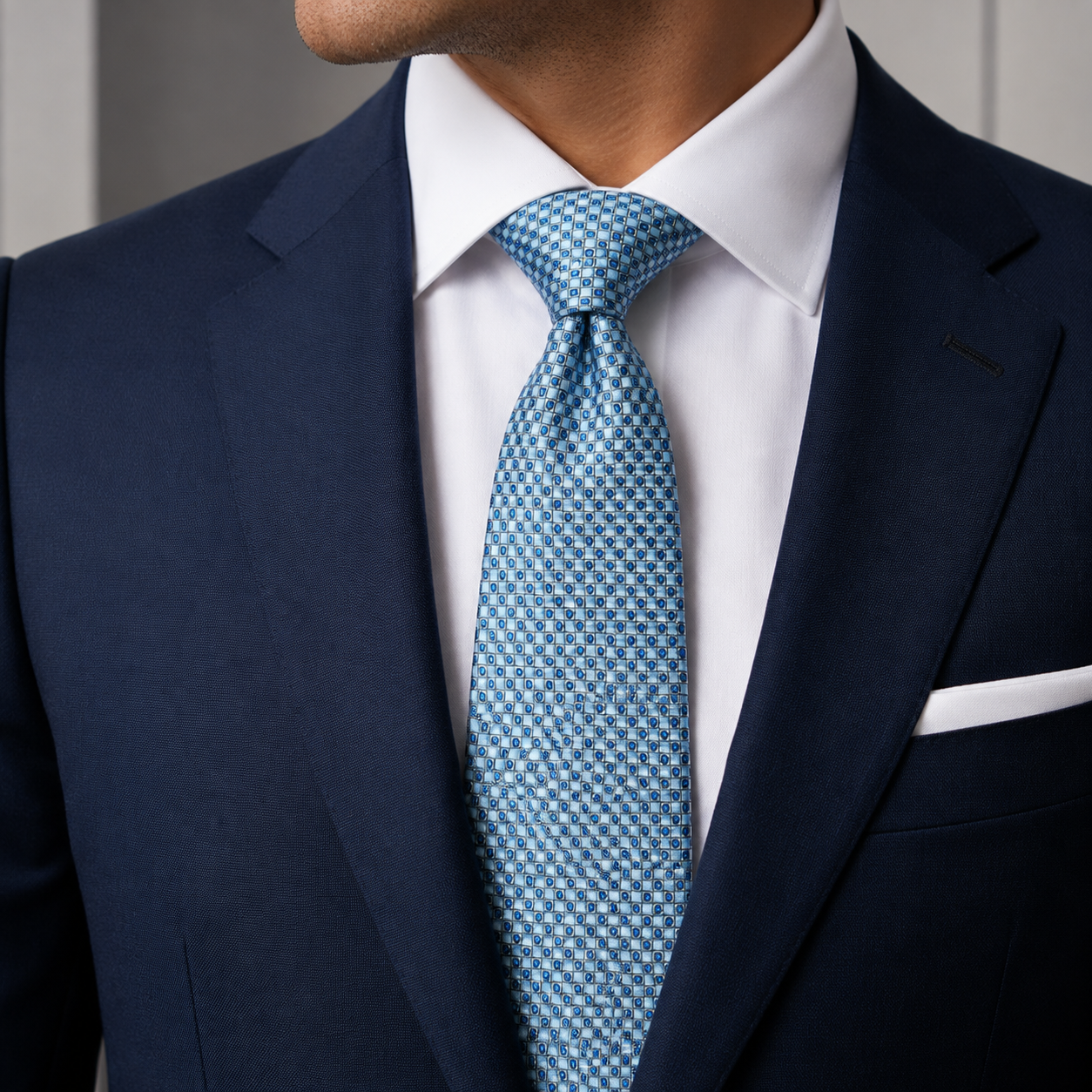 The Azure Mosaic Check Tie - Model