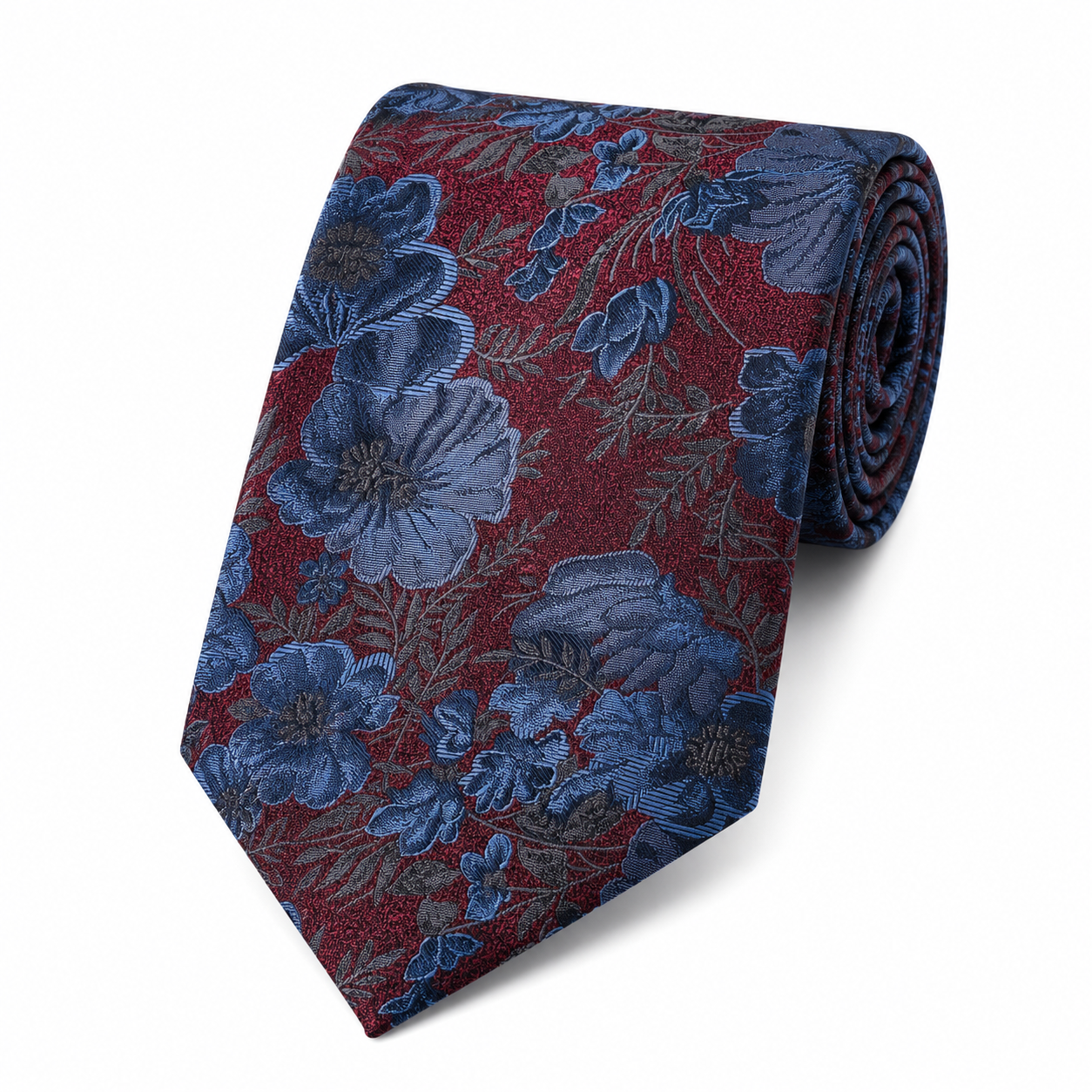 The Bloomsbury Crimson & Blue Floral Jacquard Tie - Flat Lay