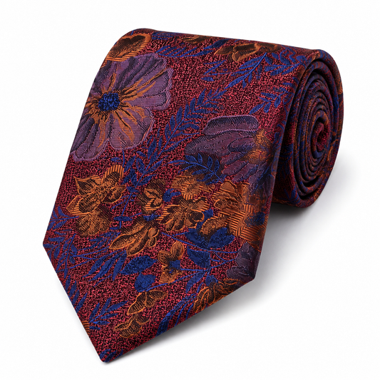 The Botanica Ember Wildflower Tapestry Tie - Flat Lay