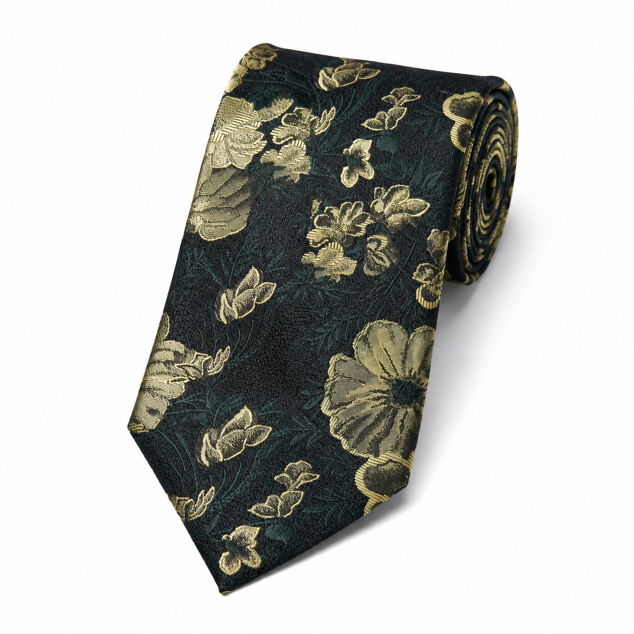 The Gilded Garden Emerald Floral Jacquard Tie - Flat Lay