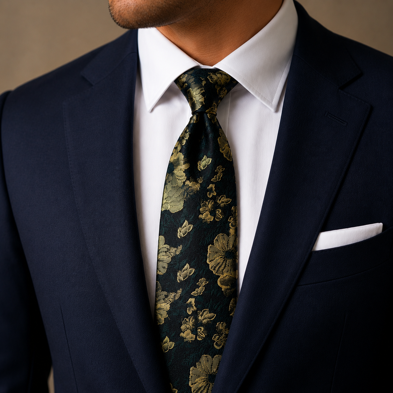 The Gilded Garden Emerald Floral Jacquard Tie - Model