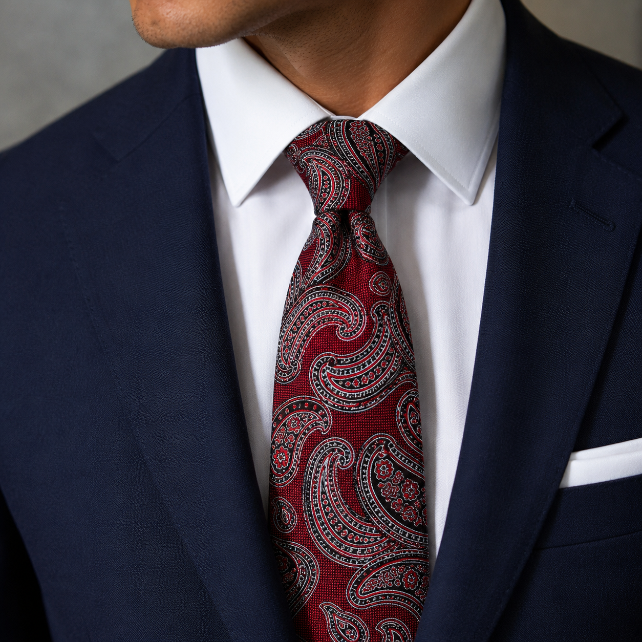 The Regency Crimson Paisley Tie - Model