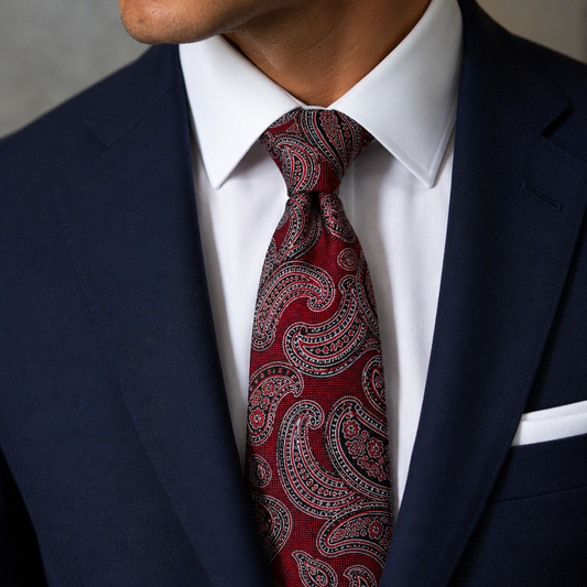 The Regency Crimson Paisley Tie - Model