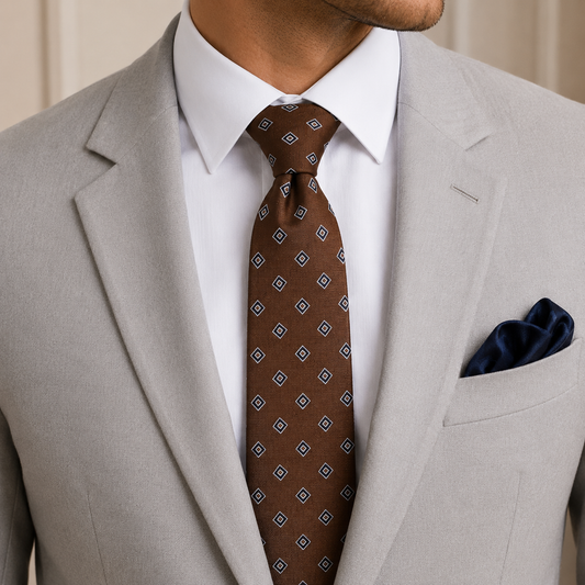 The Caramel Diamond Foulard Tie - Model