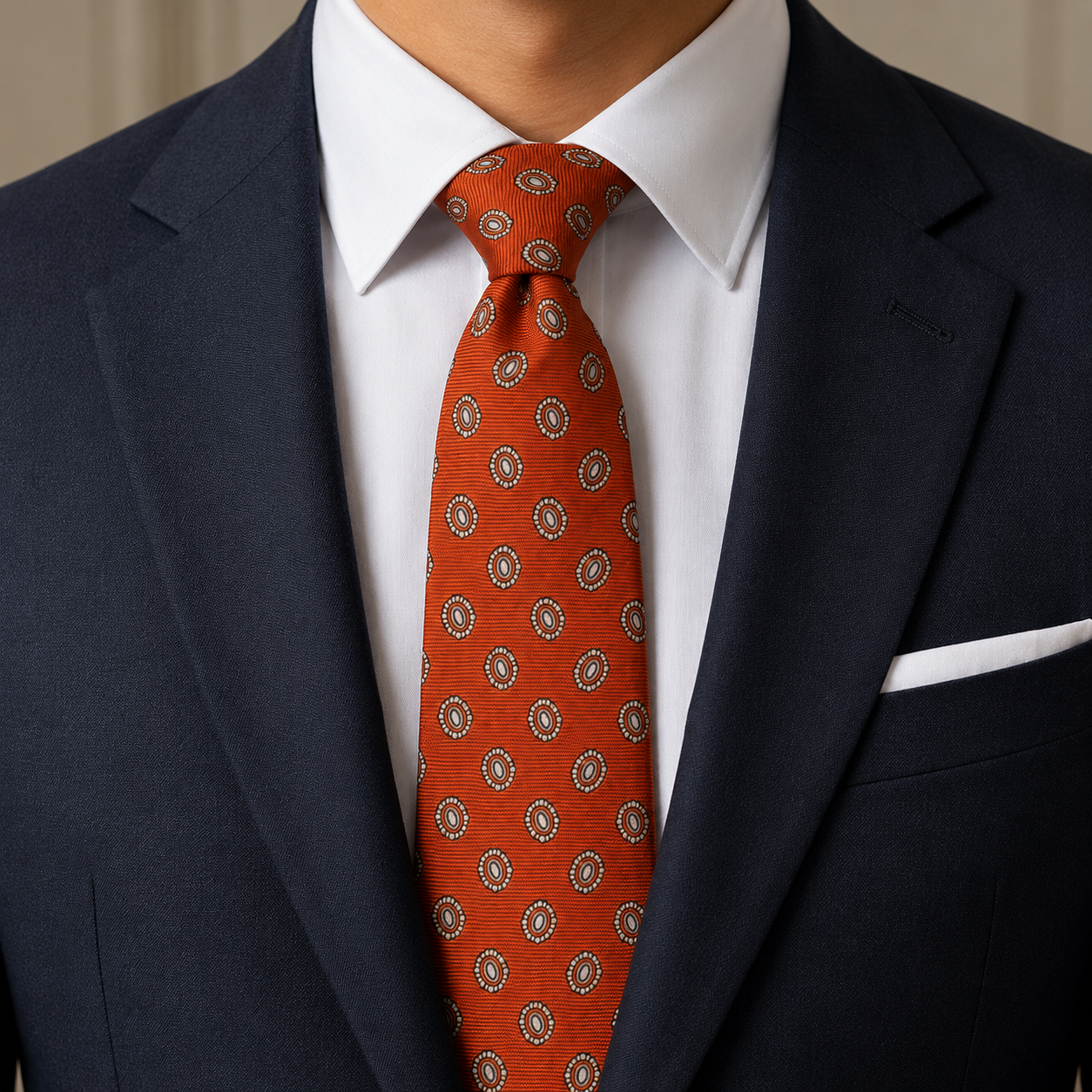 The Terracotta Medallion Foulard Tie - Model