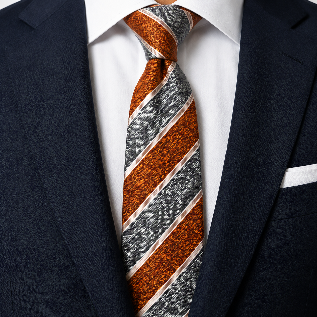 The Autumn Ash & Copper Stripe Tie - Model