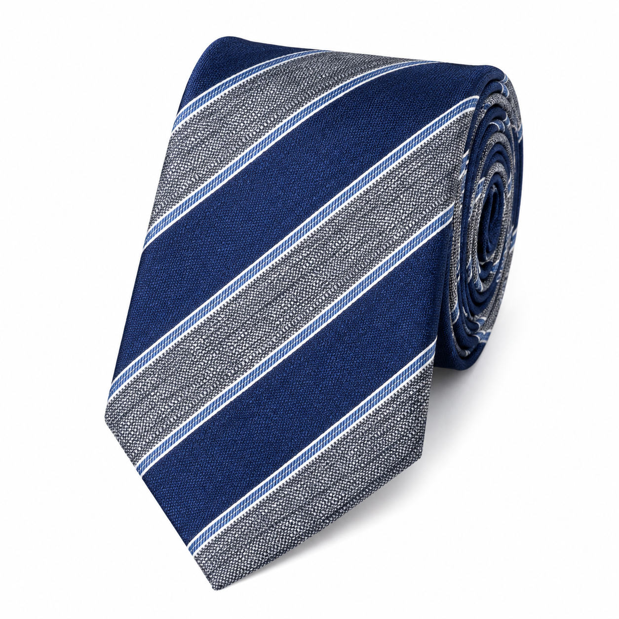 The Harbour Navy & Grey Stripe Tie - Flat Lay