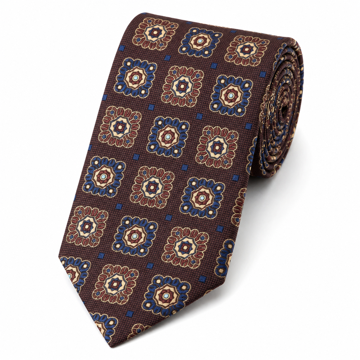 The Mocha Mosaic Medallion Tie - Flat Lay