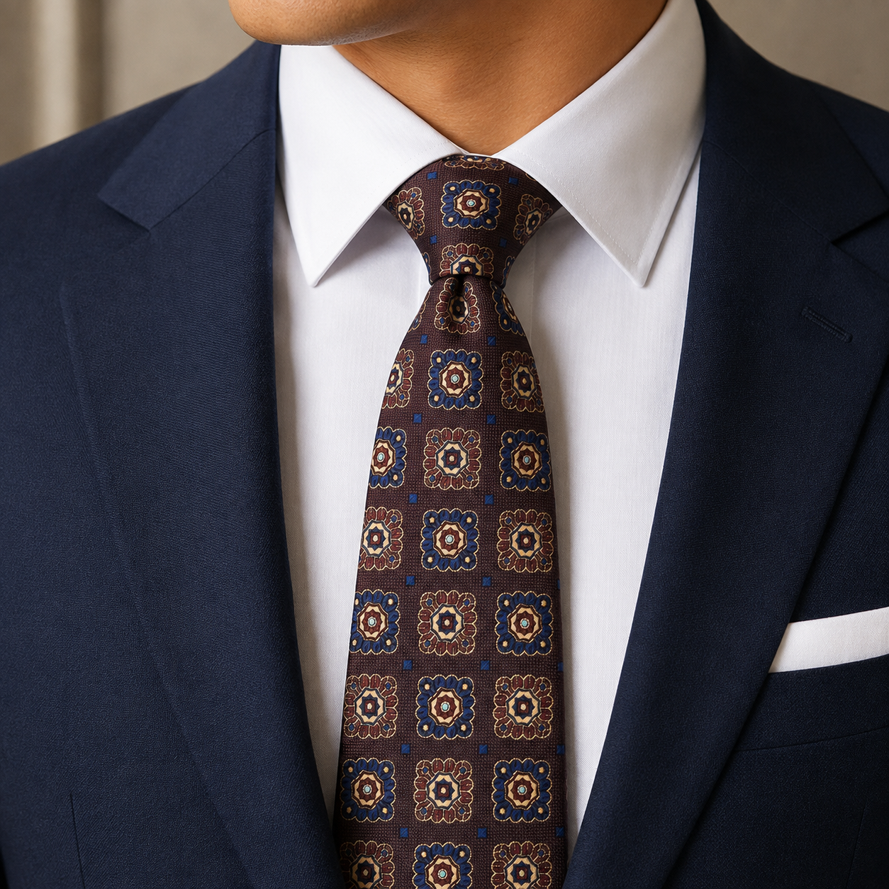 The Mocha Mosaic Medallion Tie - Model