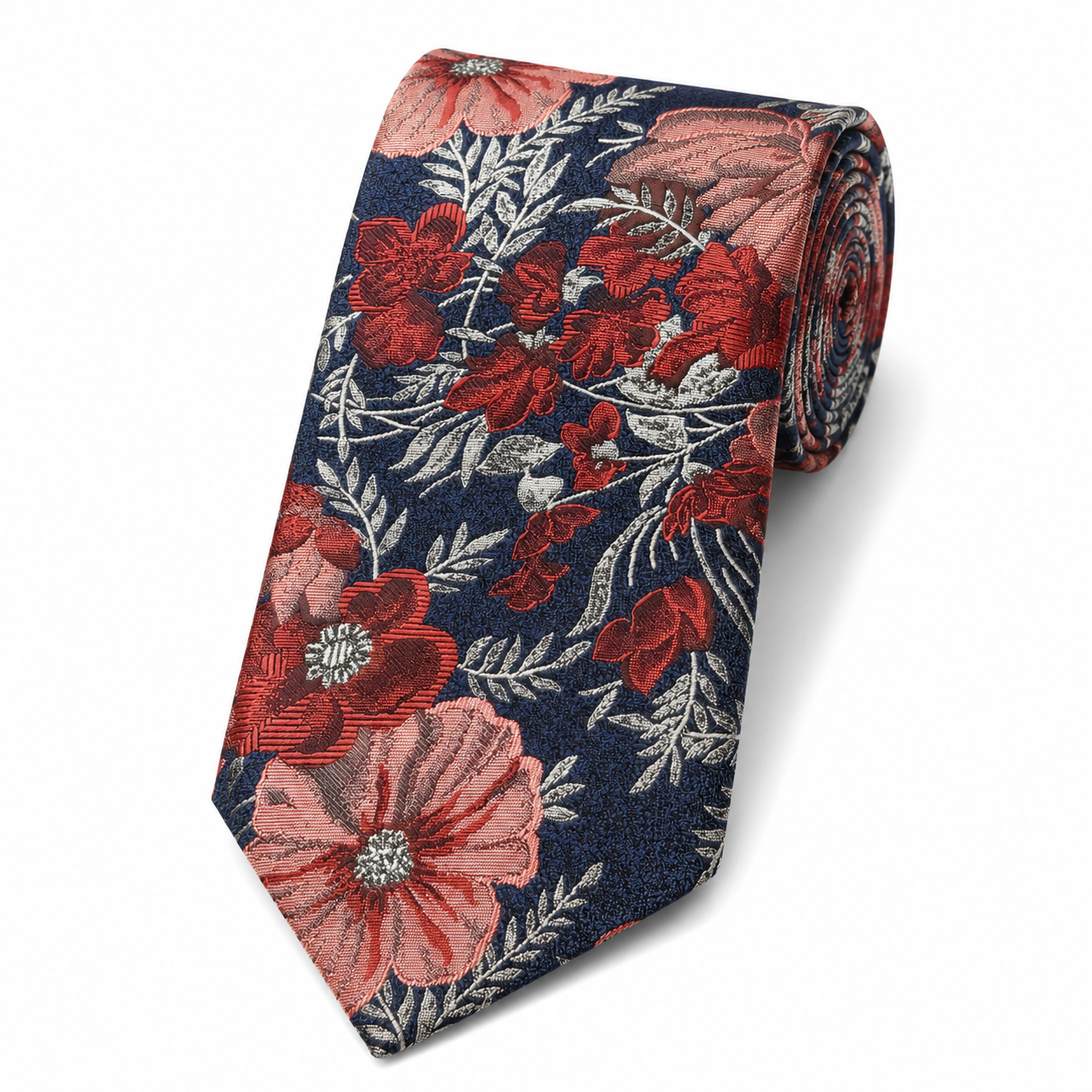 The Rosegarden Navy Floral Tie - Flat Lay