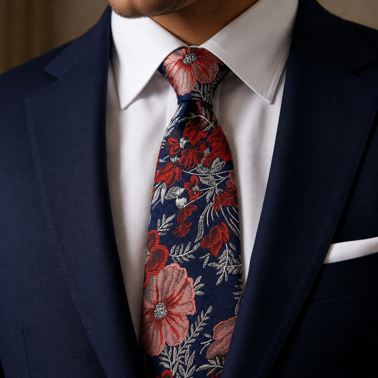 The Rosegarden Navy Floral Tie - Model