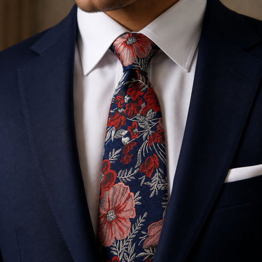 The Rosegarden Navy Floral Tie - Model