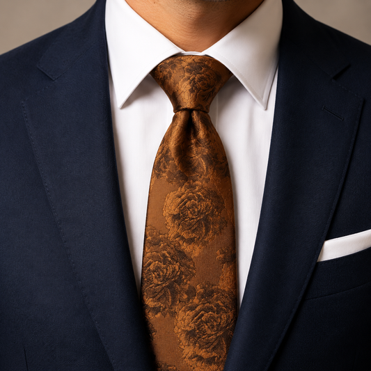 The Burnished Copper Rose Jacquard Tie - Model