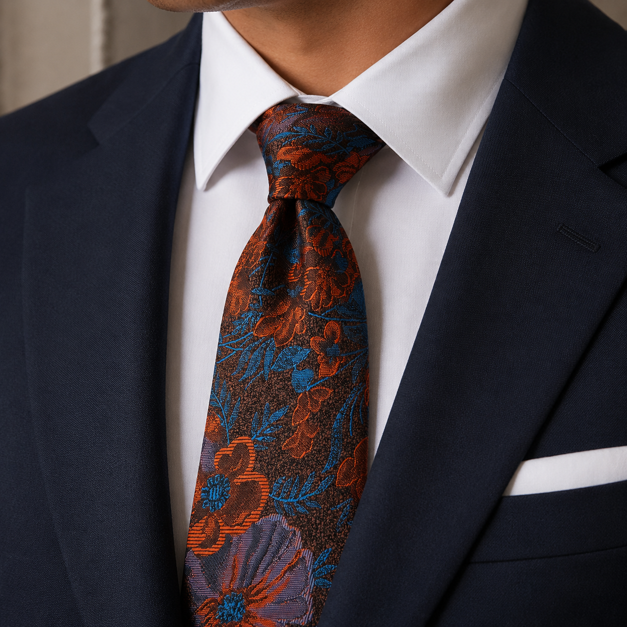 The Twilight Poppy Floral Jacquard Tie - Model