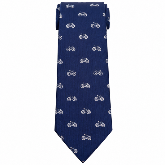 Albetro The Velocipede navy bicycle motif slim tie detailed view