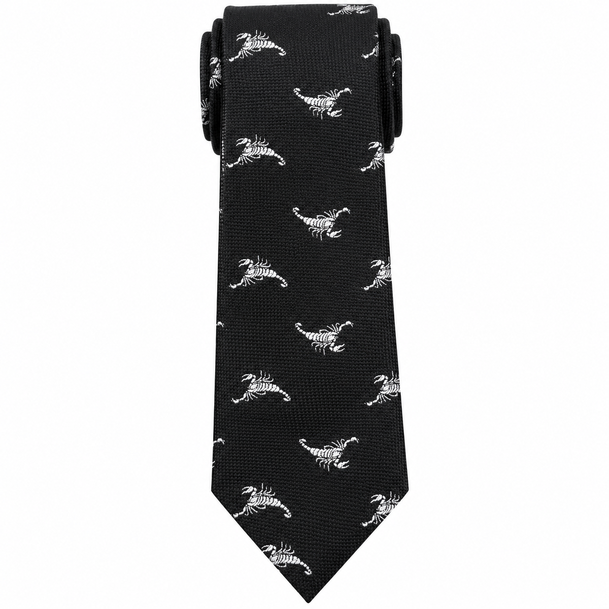 Albetro The Scorpio black scorpion motif slim tie detailed view