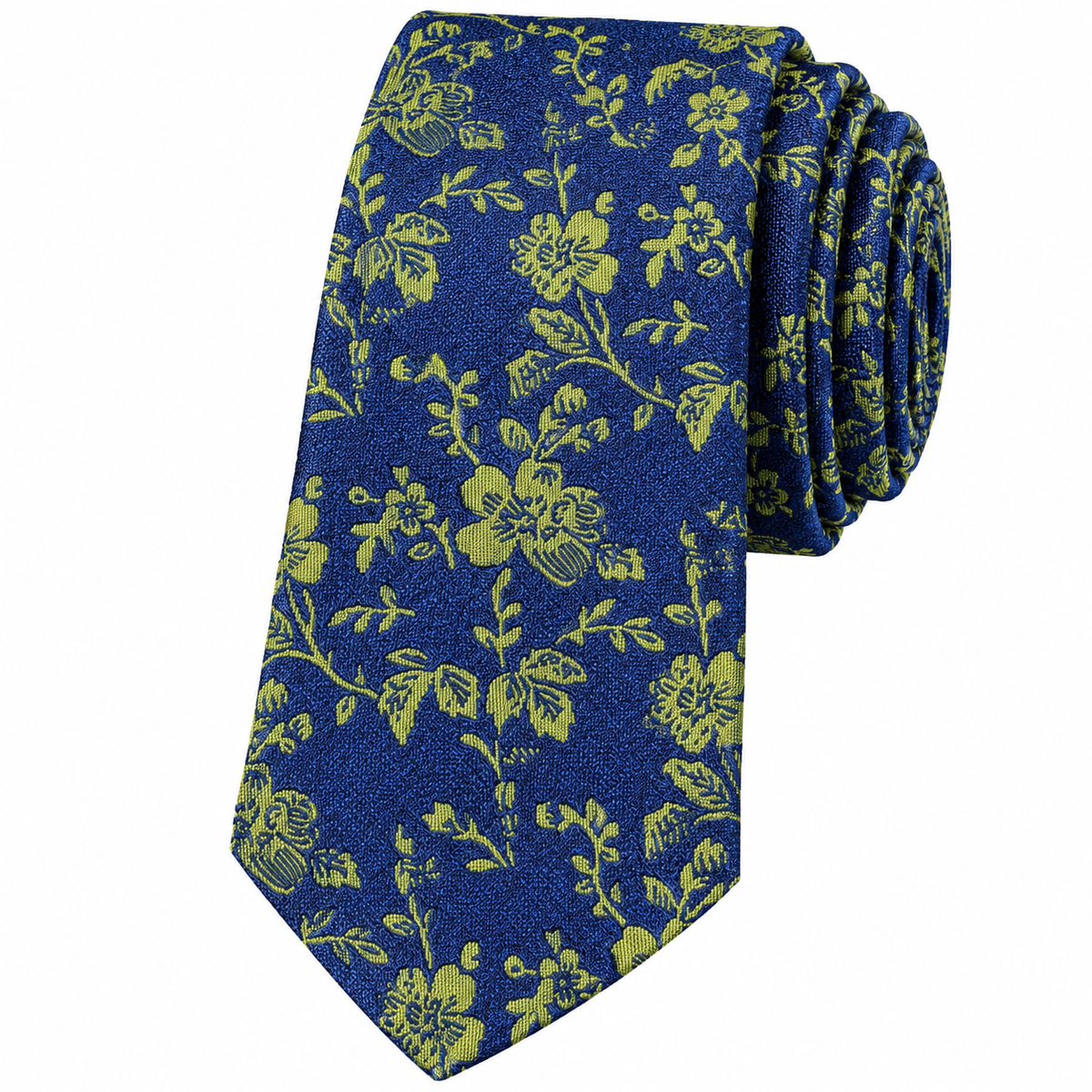 Albetro The Chartreuse Vine navy green floral slim tie detailed view