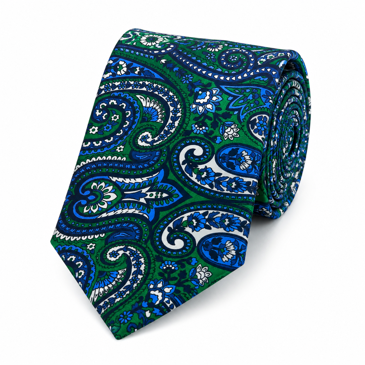 Albetro The Camden Teal & Cobalt Blue Paisley Tie - rolled silk product shot