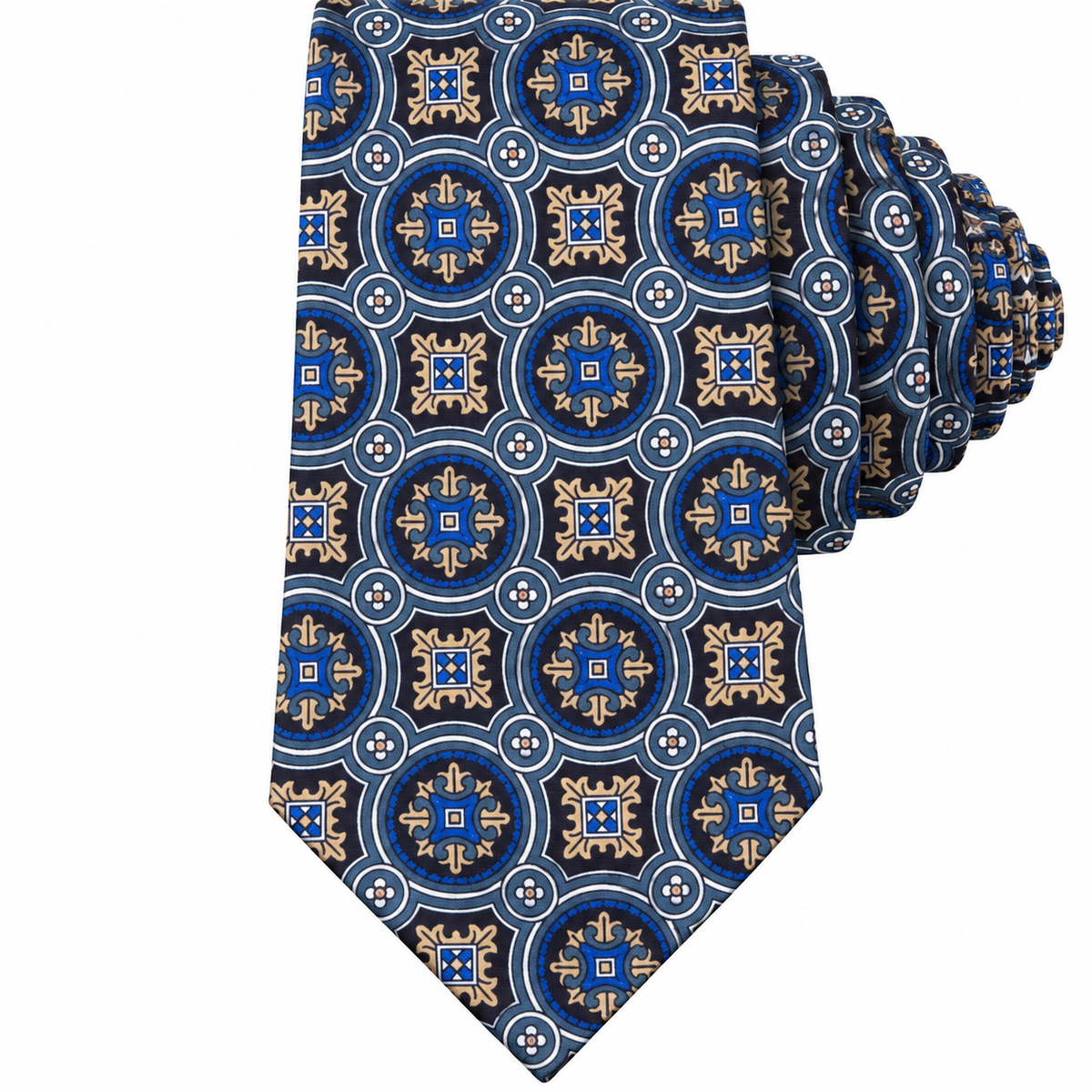 Albetro The Florentine blue and tan medallion tie detailed view