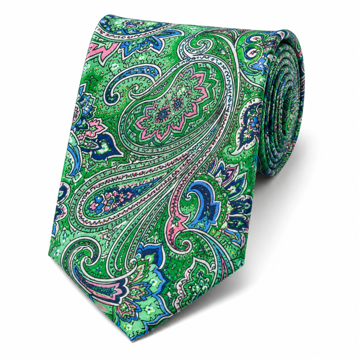 Albetro The Holborn Emerald Green & Fuchsia Paisley Tie - rolled silk product shot
