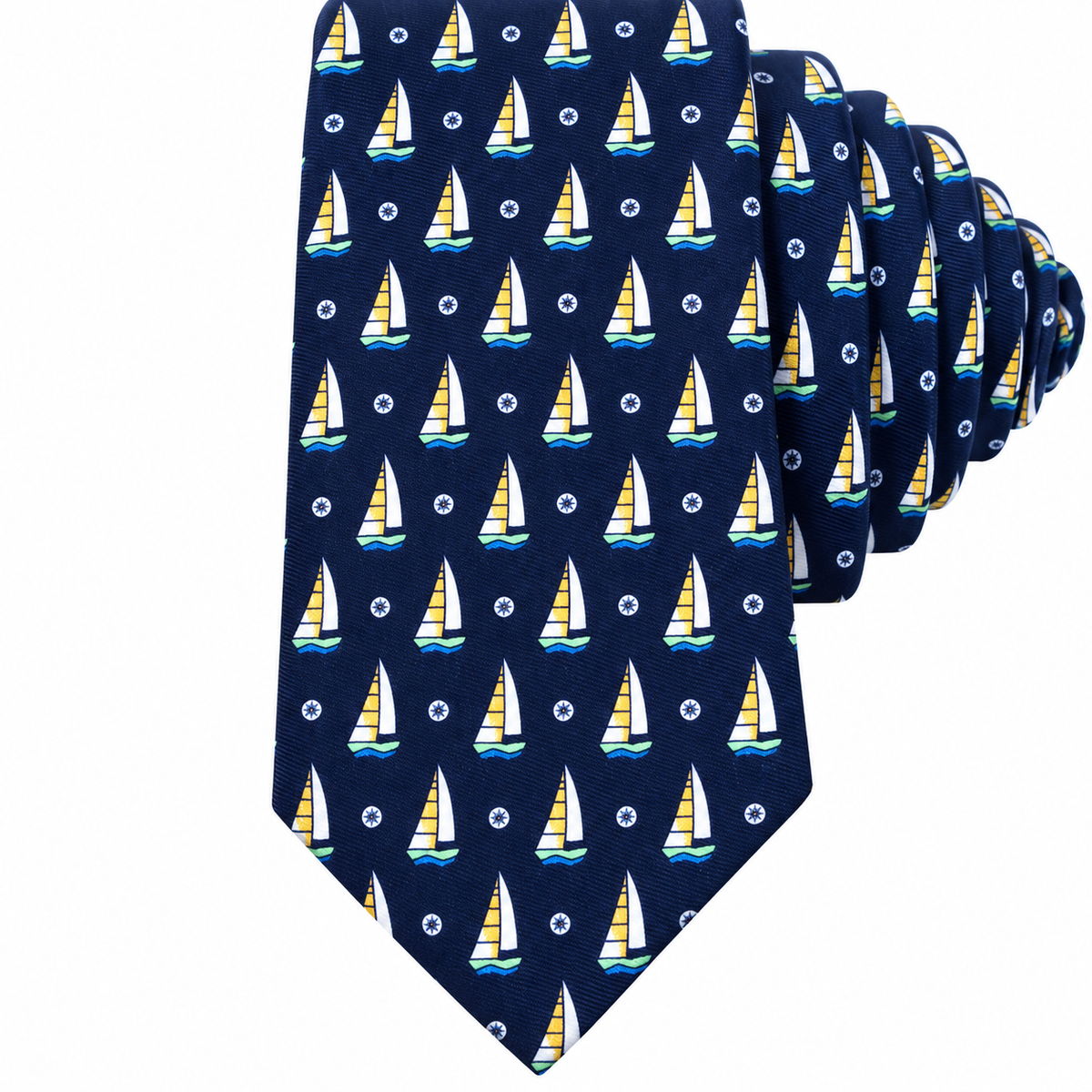 Albetro The Harbour navy yellow sailboat tie detailed view