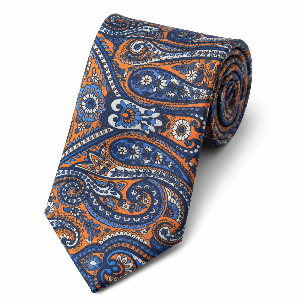 Albetro The Regency Rust & Cobalt Blue Paisley Tie - rolled silk product shot