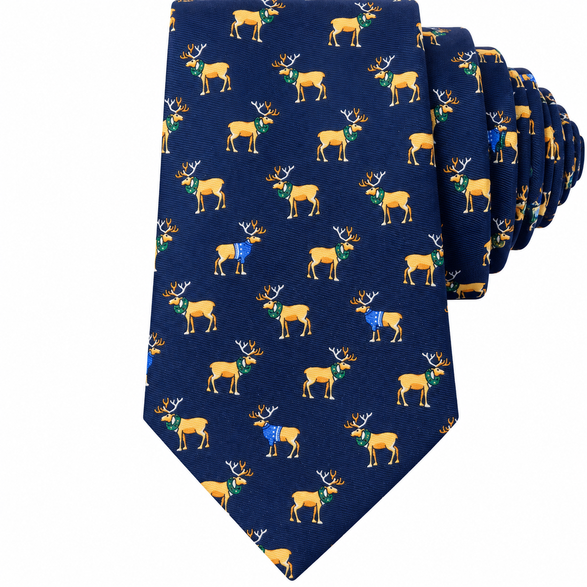 Albetro The Yuletide navy reindeer Christmas tie detailed view