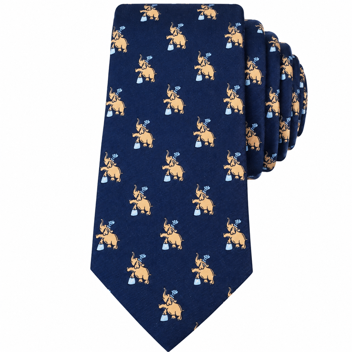 Albetro The Airavata navy cream elephant tie detailed view