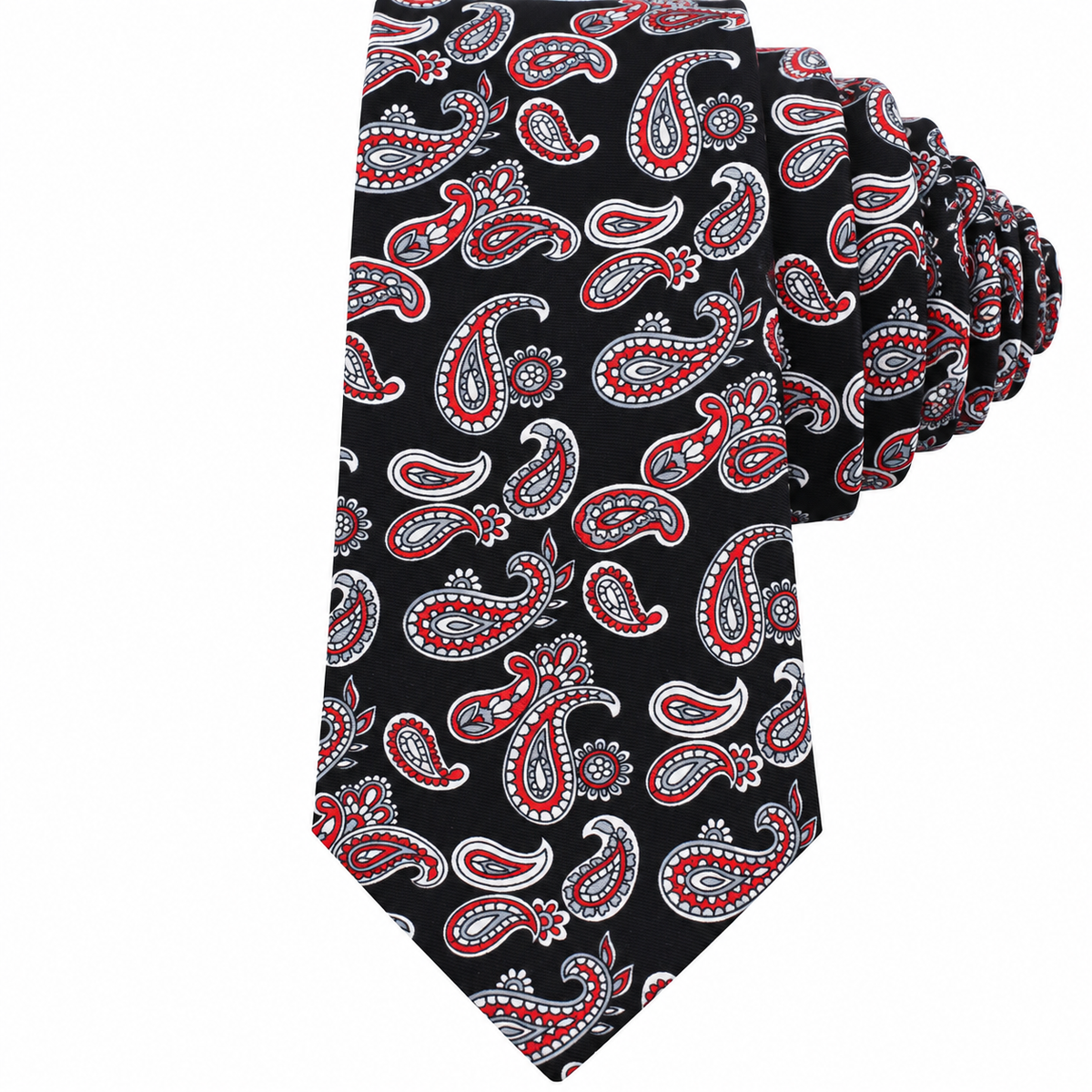 Albetro The Carmine Noir black paisley tie detailed view