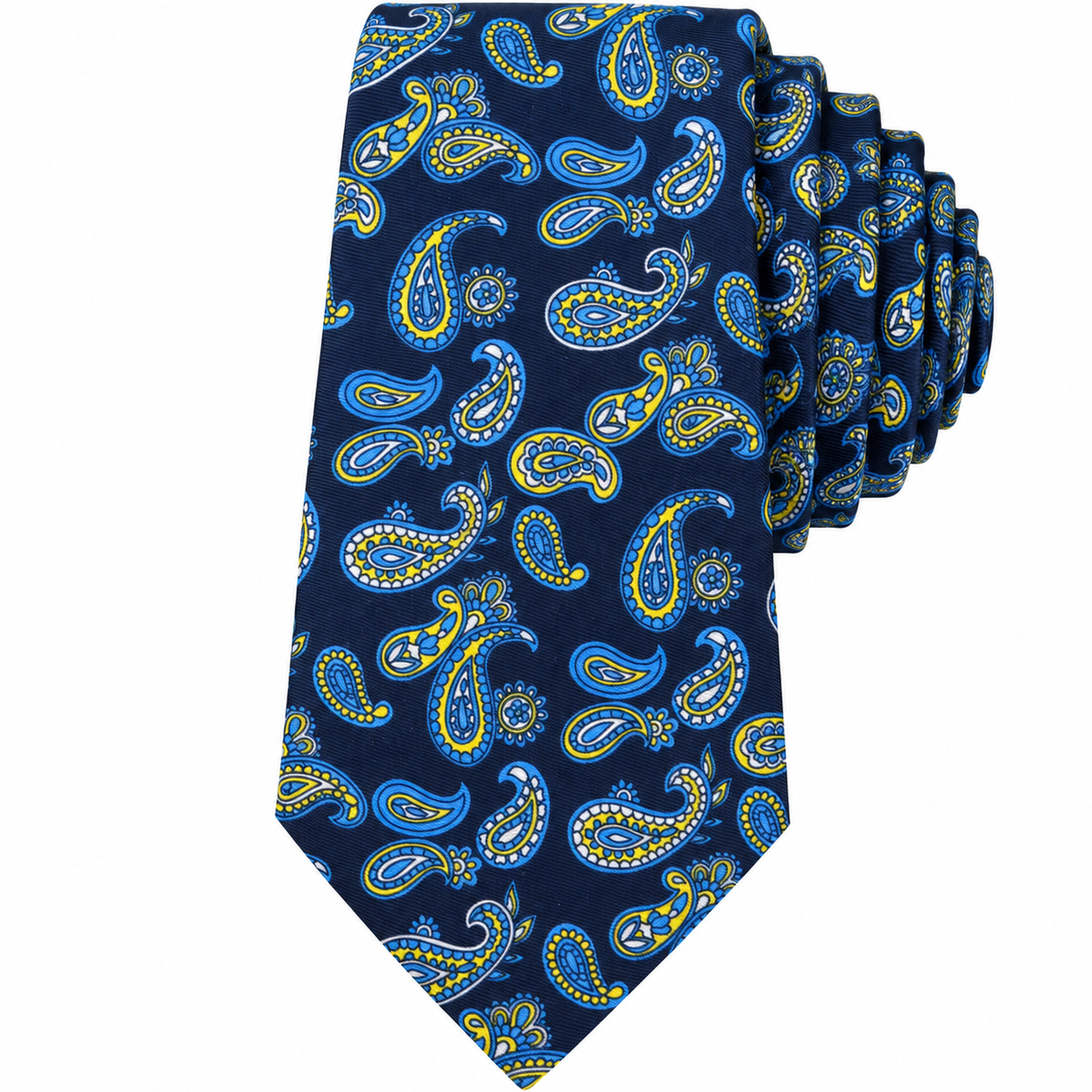 Albetro The Midnight Citrine navy yellow paisley tie detailed view