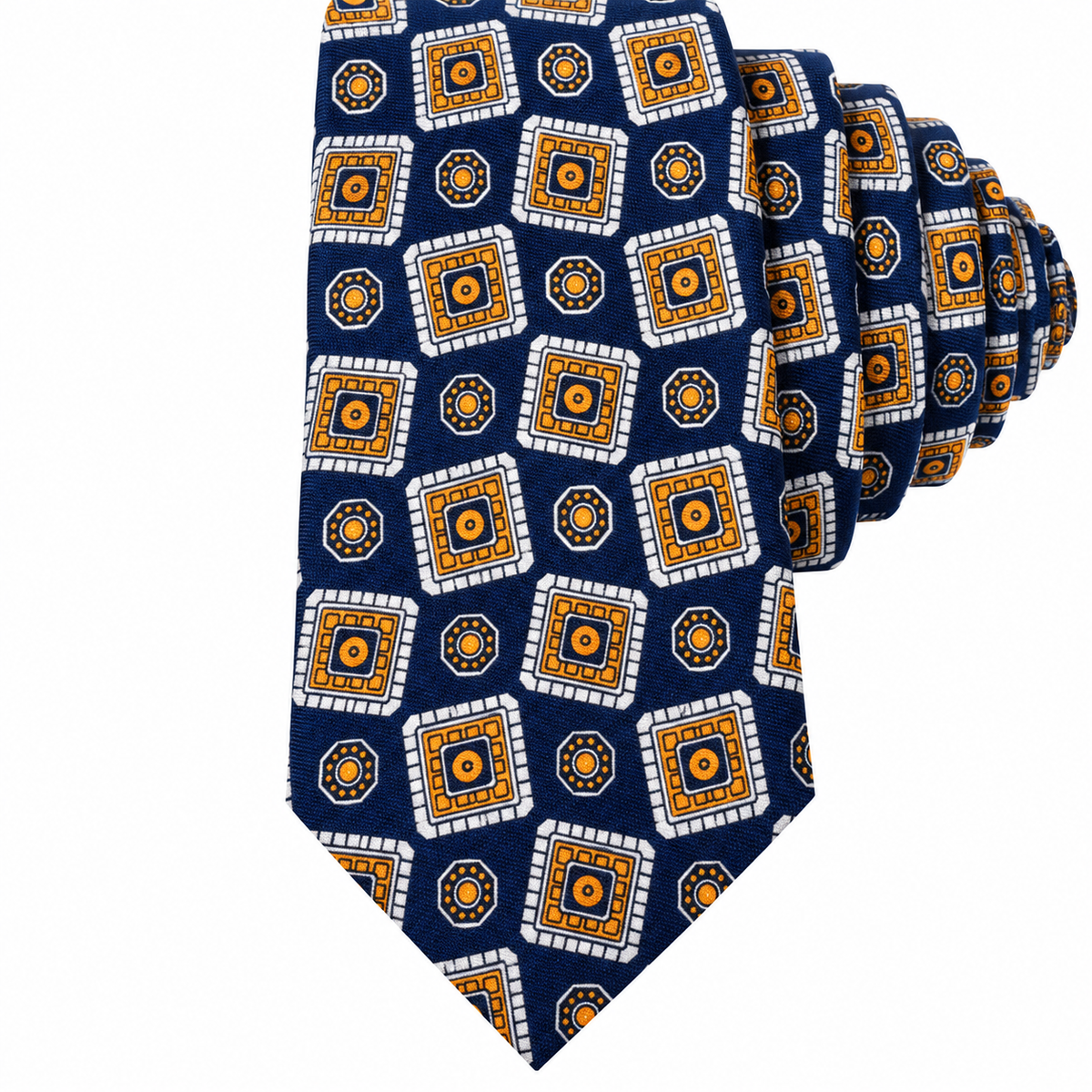 Albetro The Amber Court navy orange medallion tie detailed view