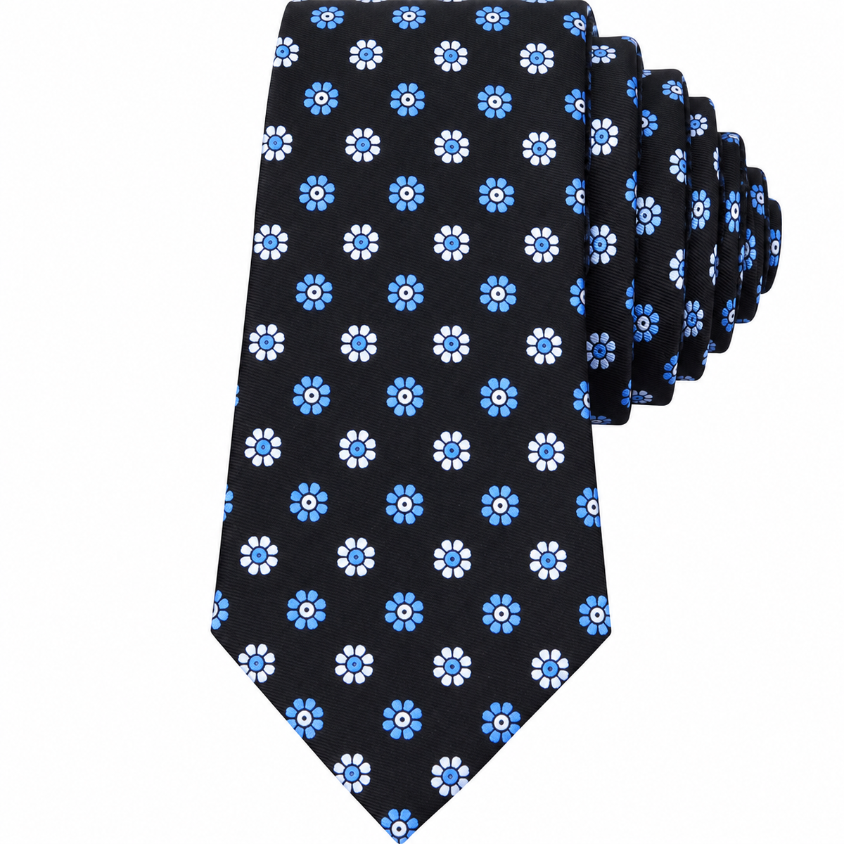 Albetro The Cornflower Noir black blue floral tie detailed view