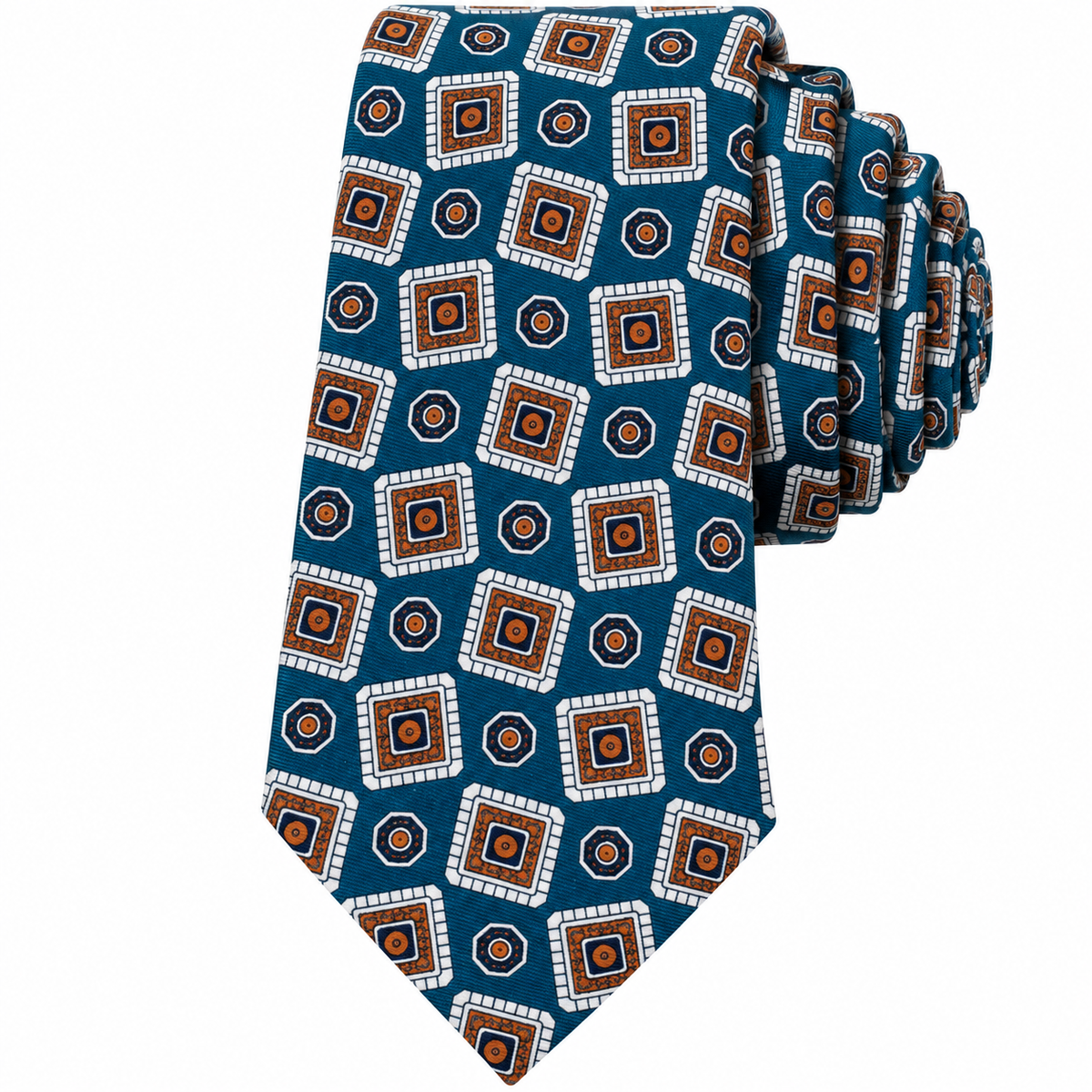 Albetro The Teal Bazaar teal orange medallion tie detailed view