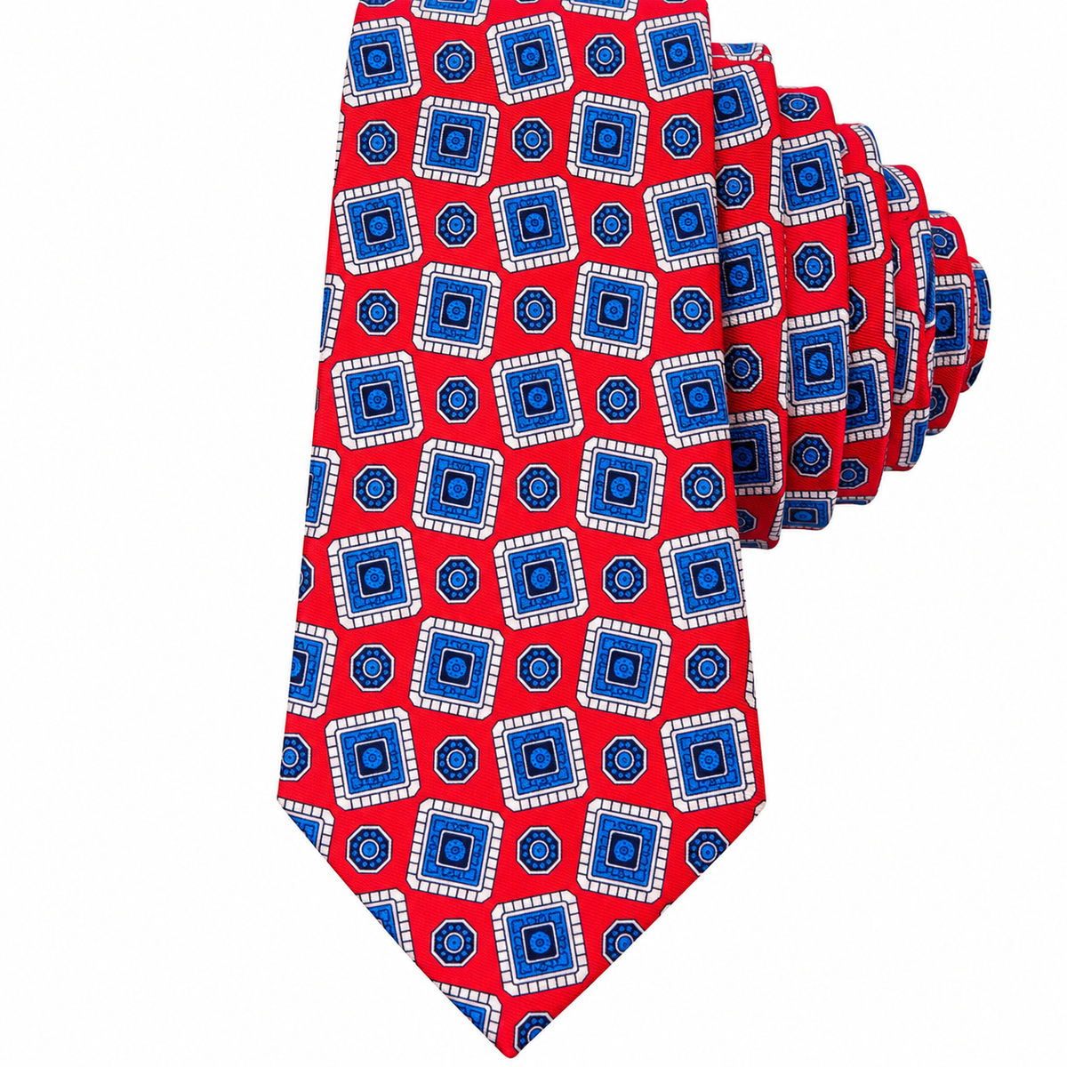 Albetro The Royal Scarlet red blue medallion tie detailed view