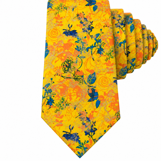 Albetro The Solar Bloom yellow abstract floral tie detailed view
