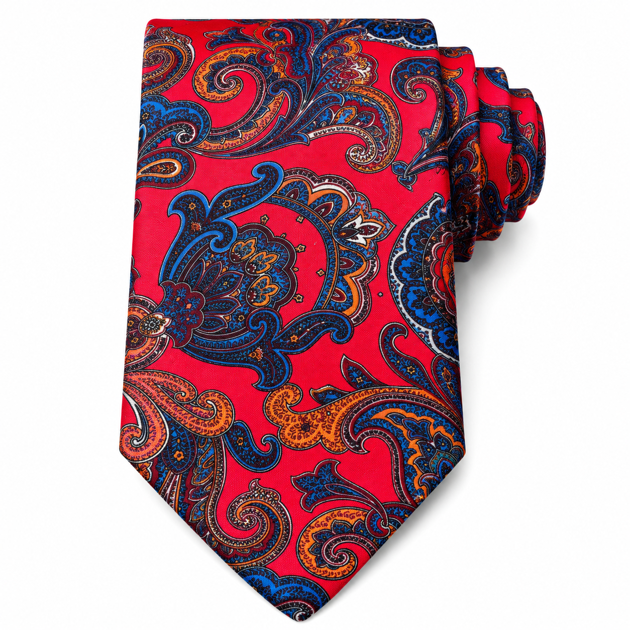 Albetro The Regent Crimson & Antique Gold Paisley Tie - rolled silk product shot