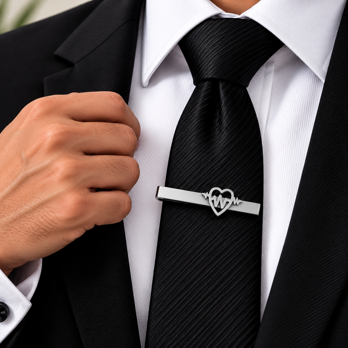 The Heartbeat Silver Pulse Tie Clip - Model