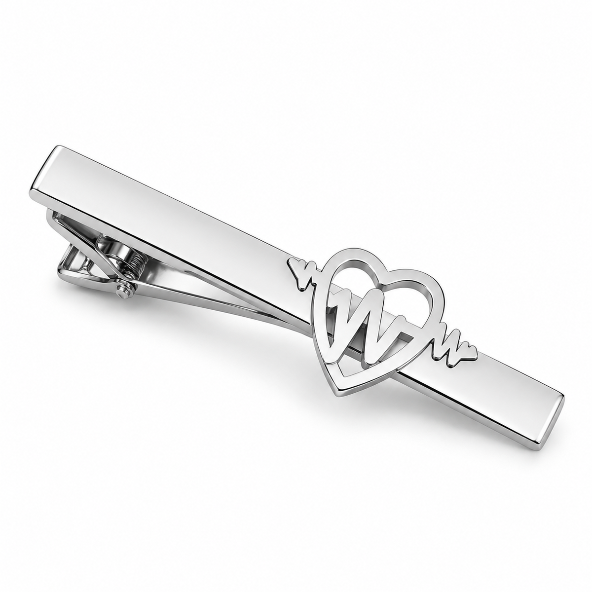 The Heartbeat Silver Pulse Tie Clip - Flat Lay