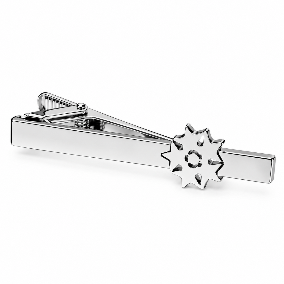 The Polaris Starburst Medallion Tie Clip - Flat Lay