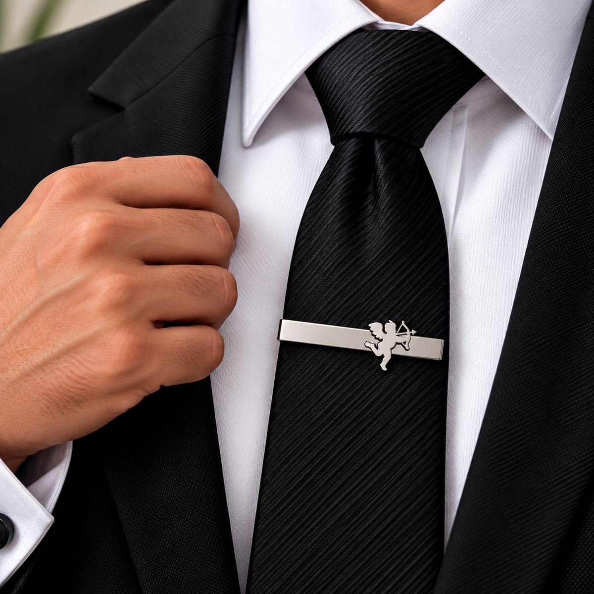 The Cupid's Arrow Silver Romance Tie Clip - Model