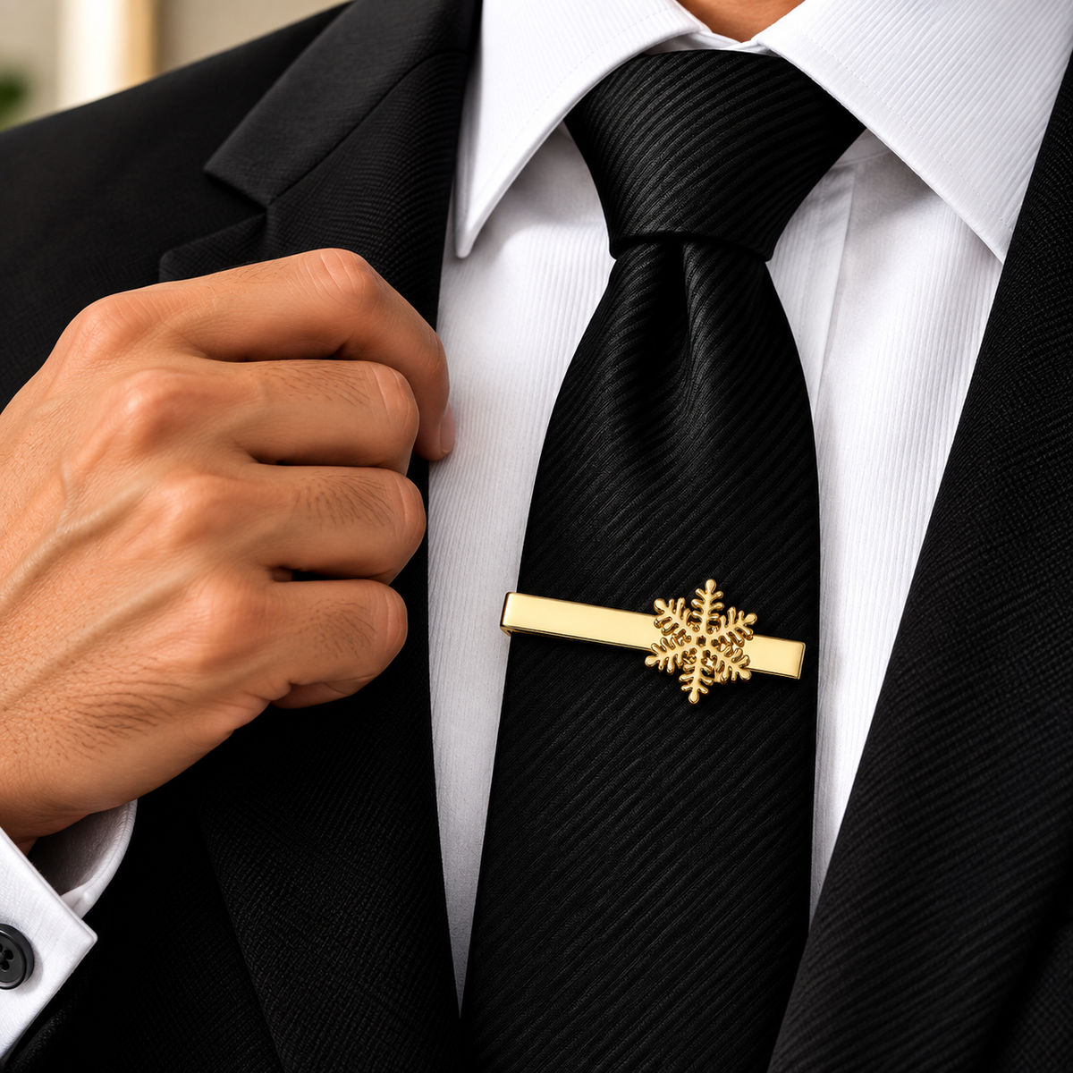 The Winter Frost Gold Snowflake Tie Clip - Model