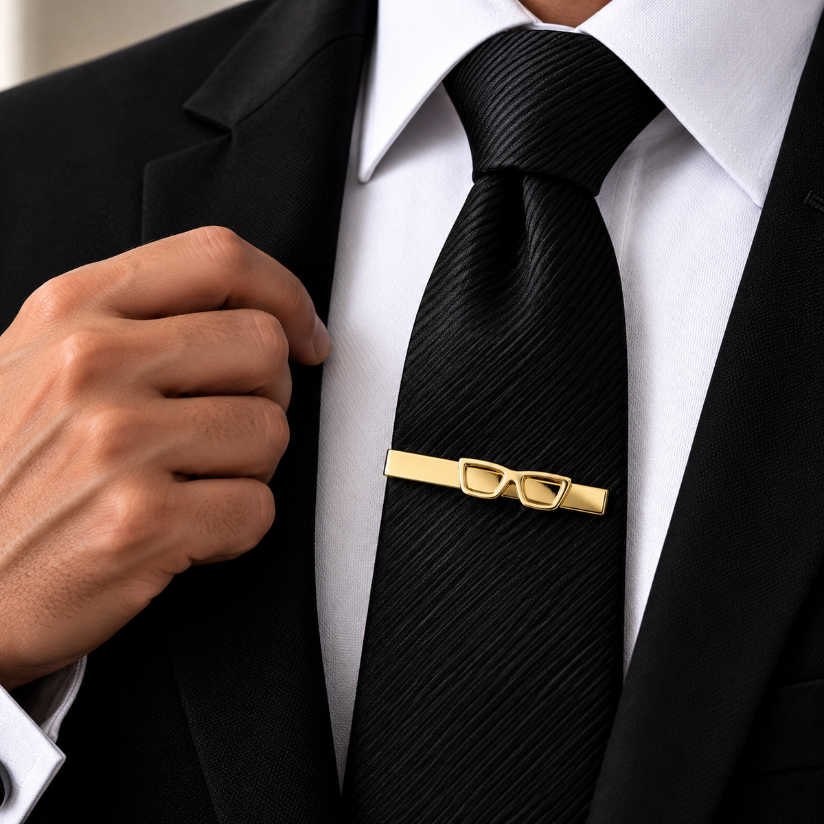 The Scholar Gold Spectacles Tie Clip - Model