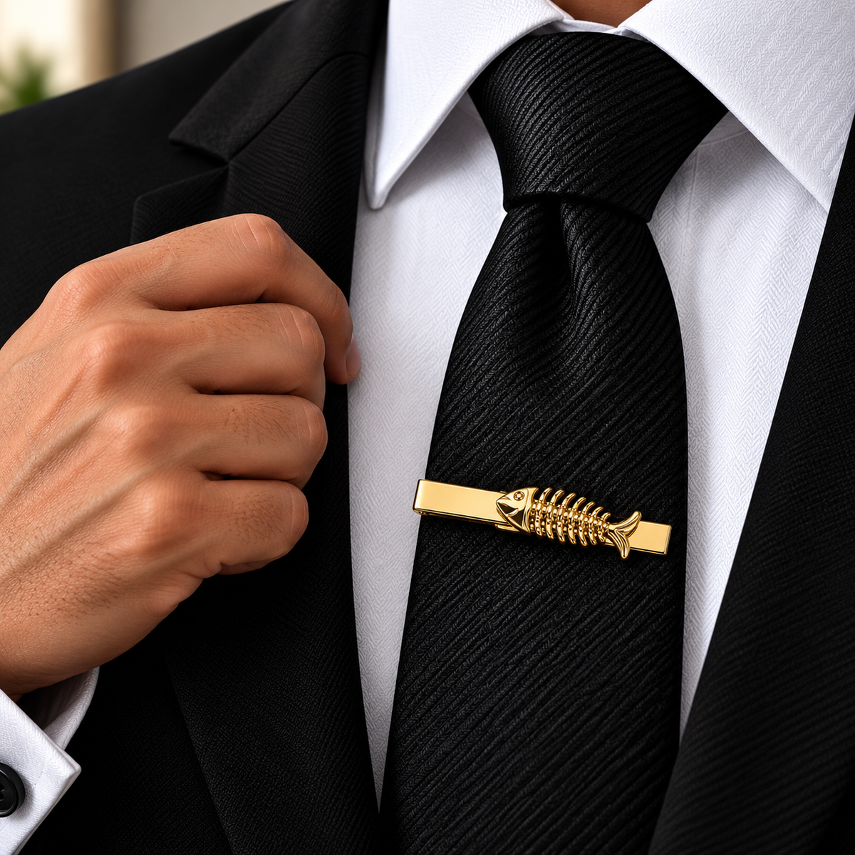 The Angler's Catch Gold Fishbone Tie Clip - Model