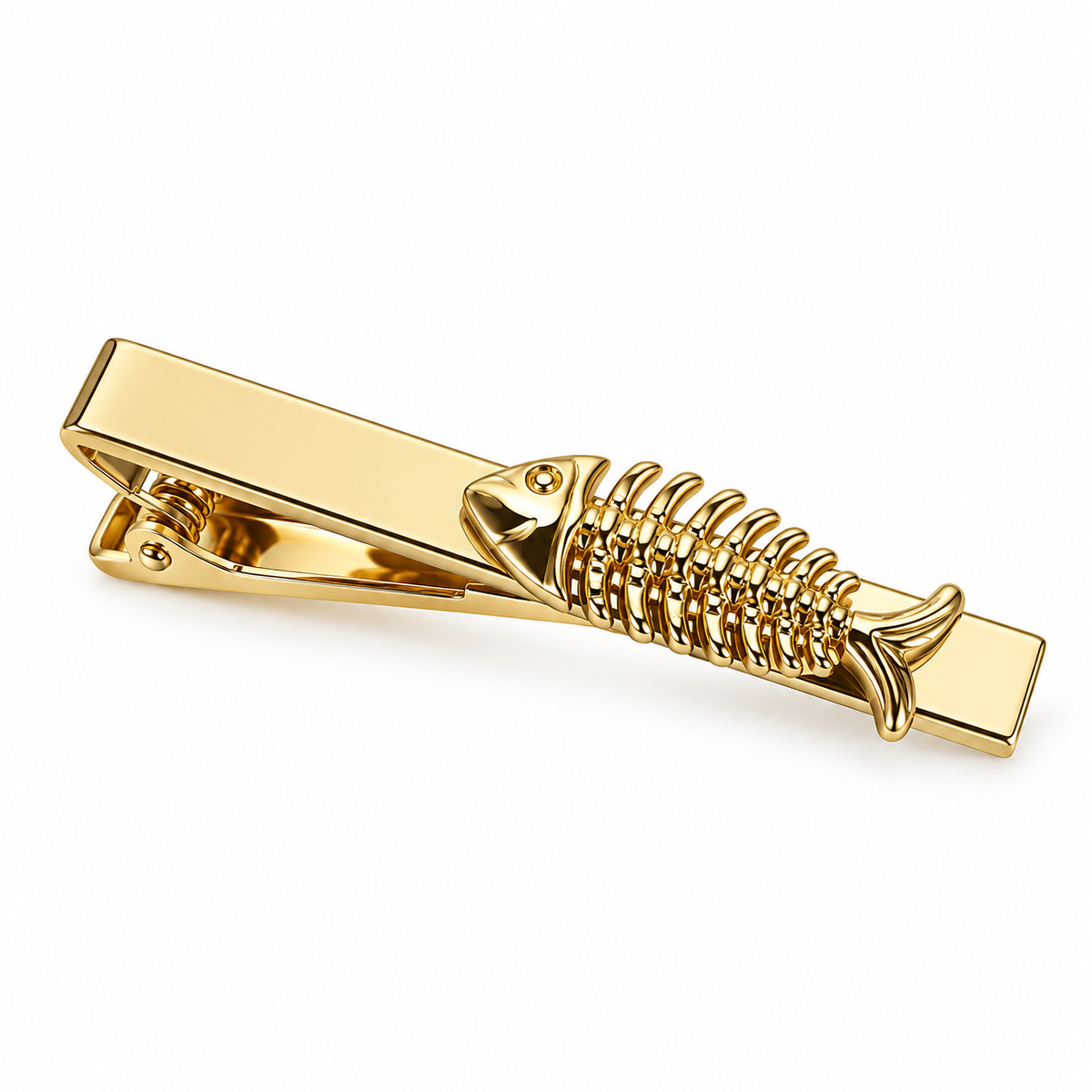 The Angler's Catch Gold Fishbone Tie Clip - Flat Lay