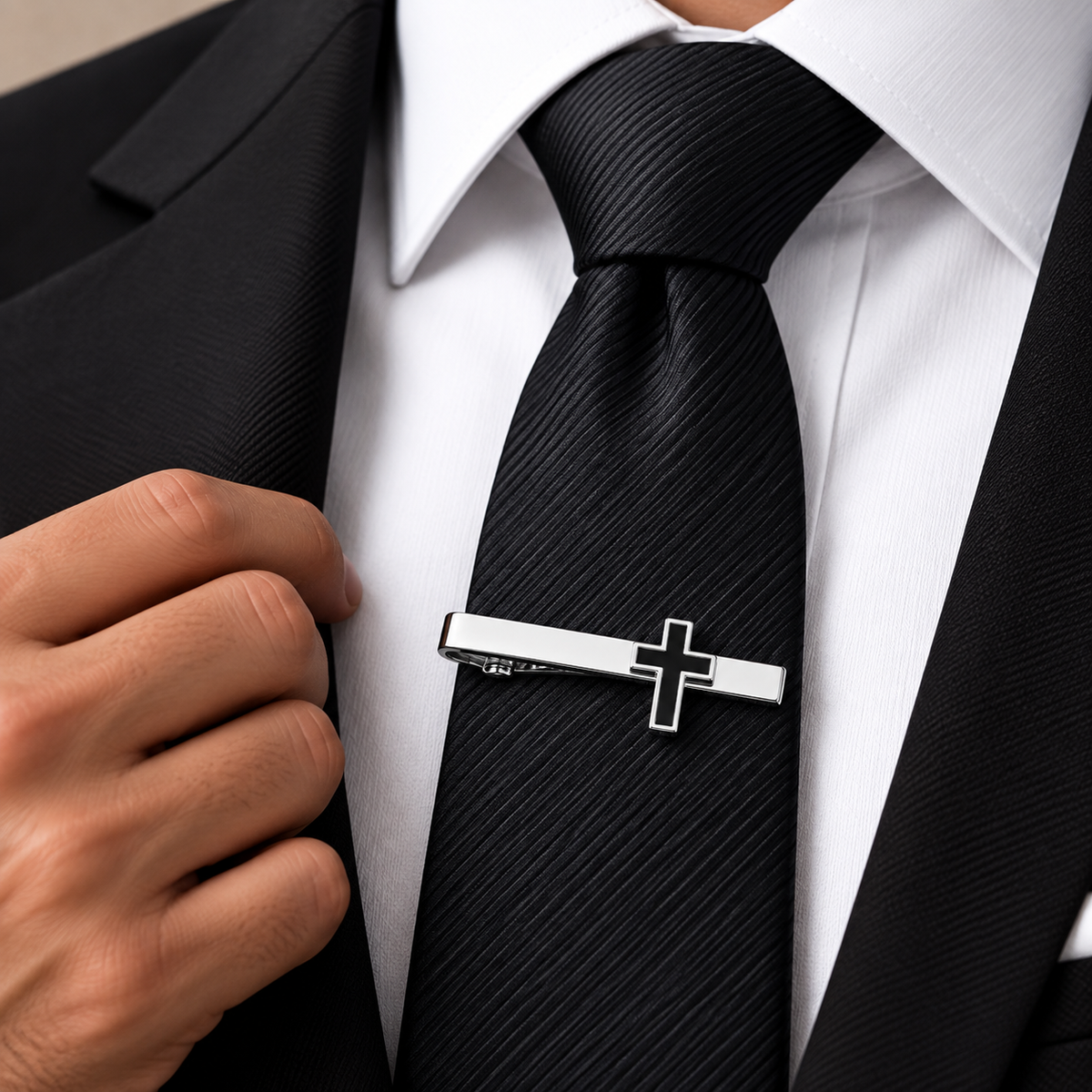 The Sacred Cross Silver & Noir Tie Clip - Model