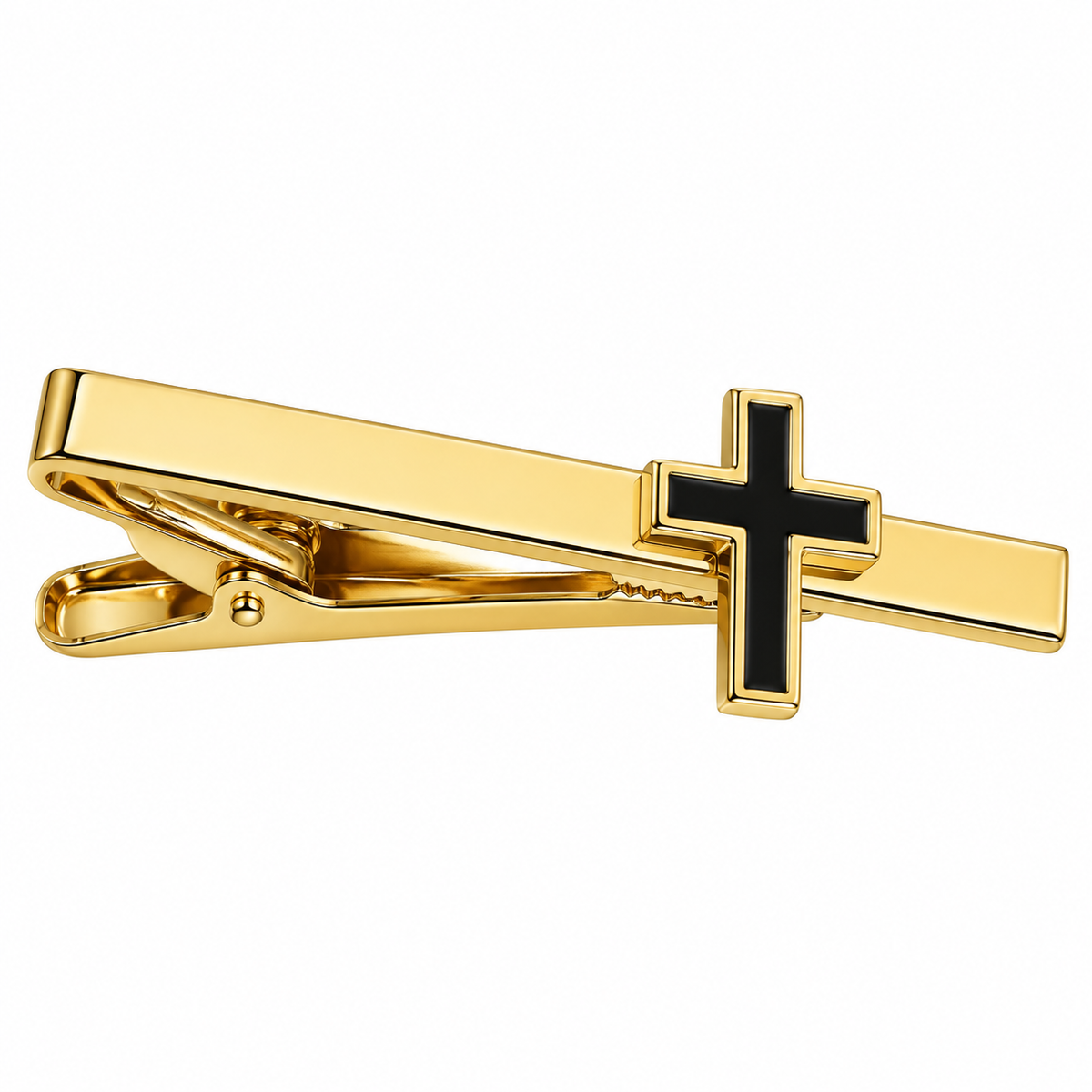 The Sacred Cross Gold & Noir Tie Clip - Flat Lay