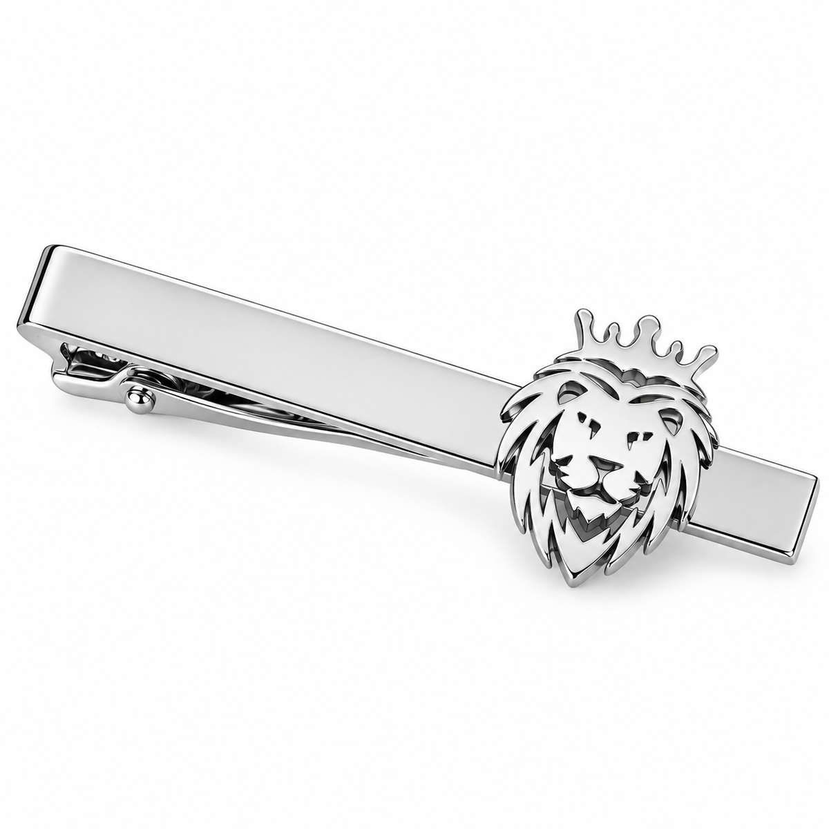 The Crowned Lion Silver Majesty Tie Clip - Flat Lay